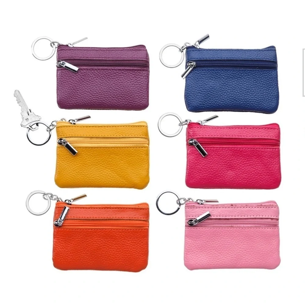 Pink Real Leather Coin Purse Key Ring